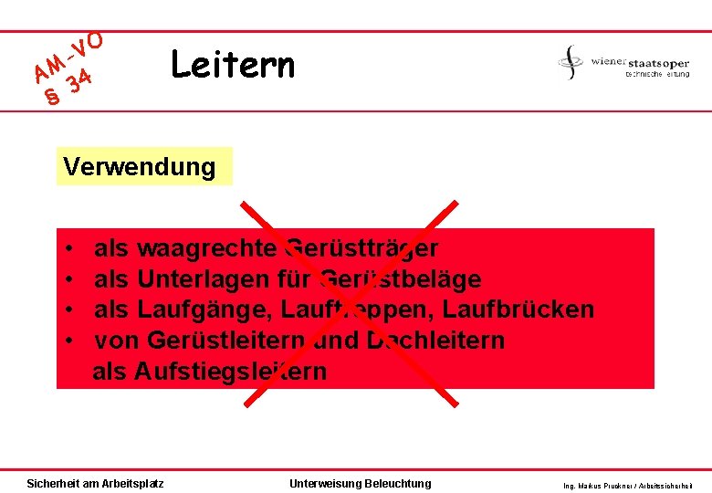 O V M A 34 § Leitern Verwendung • • als waagrechte Gerüstträger als