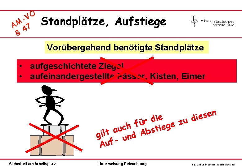 O V M A 47 § Standplätze, Aufstiege Vorübergehend benötigte Standplätze • aufgeschichtete Ziegel