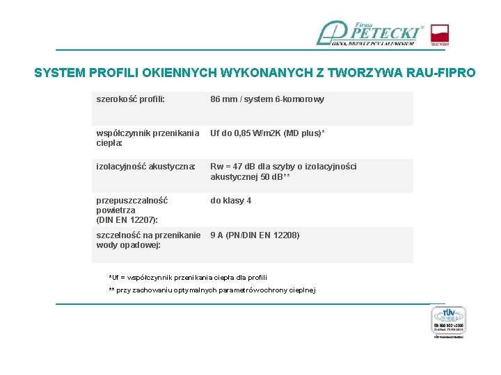 ____________________________ SYSTEM PROFILI OKIENNYCH WYKONANYCH Z TWORZYWA RAU-FIPRO szerokość profili: 86 mm / system