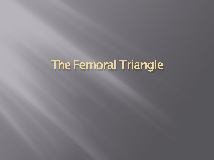 The Femoral Triangle 