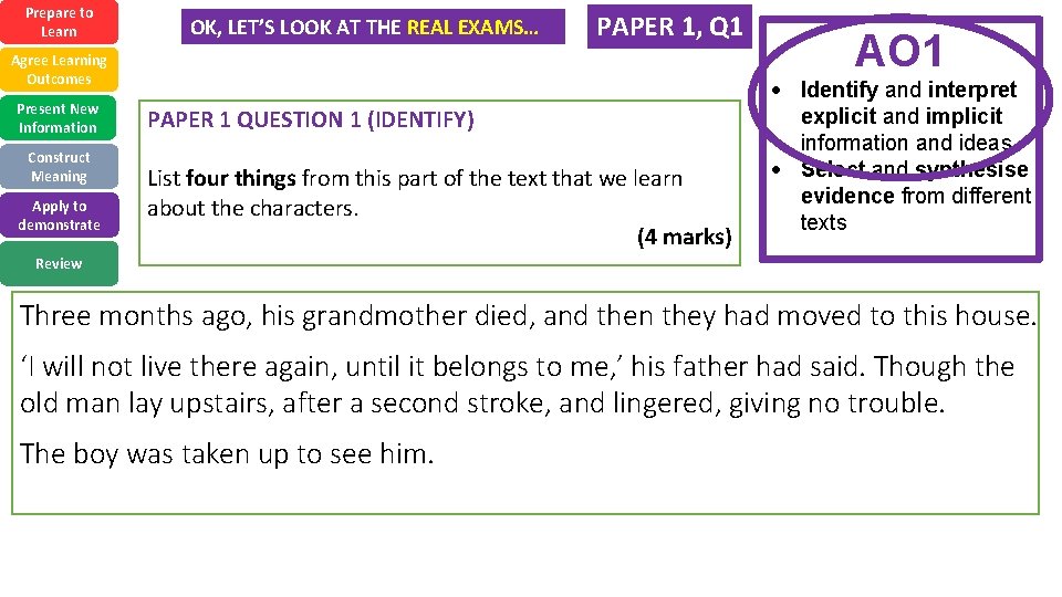 Prepare to Learn OK, LET’S LOOK AT THE REAL EXAMS… PAPER 1, Q 1