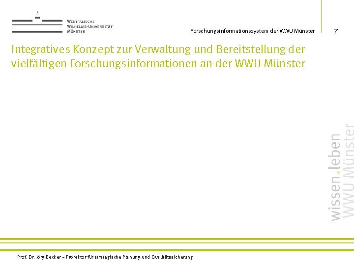Forschungsinformationssystem der WWU Münster Integratives Konzept zur Verwaltung und Bereitstellung der vielfältigen Forschungsinformationen an