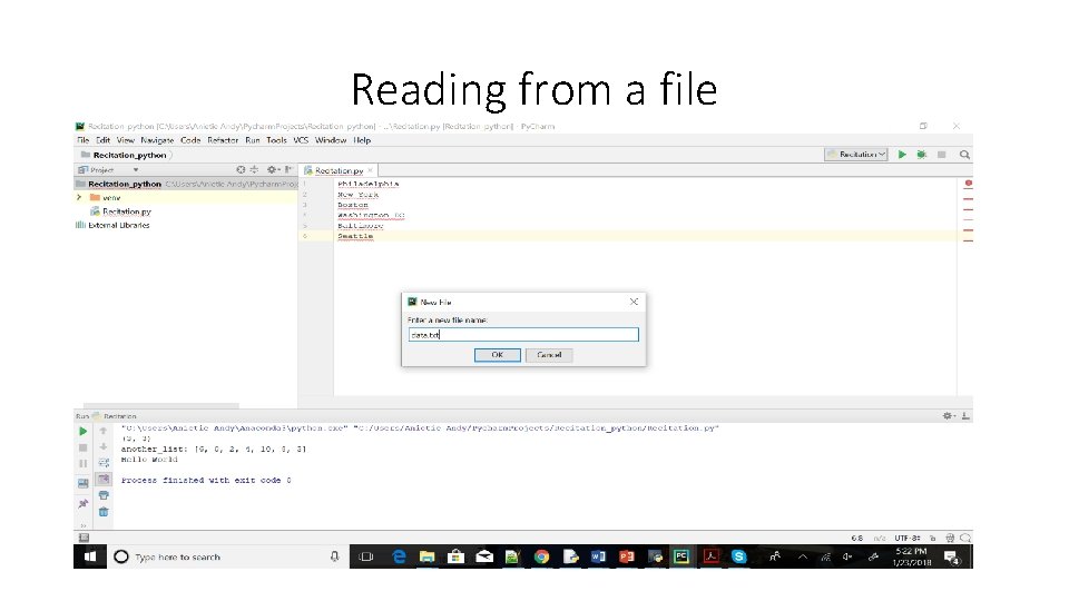Reading from a file Reading from a file