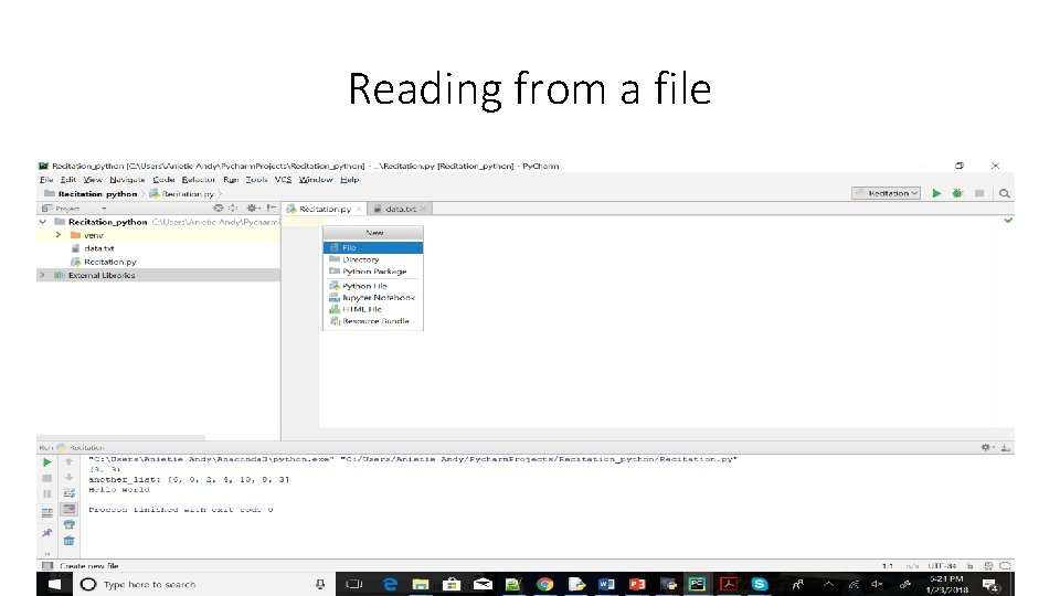 Reading from a file Reading from a file