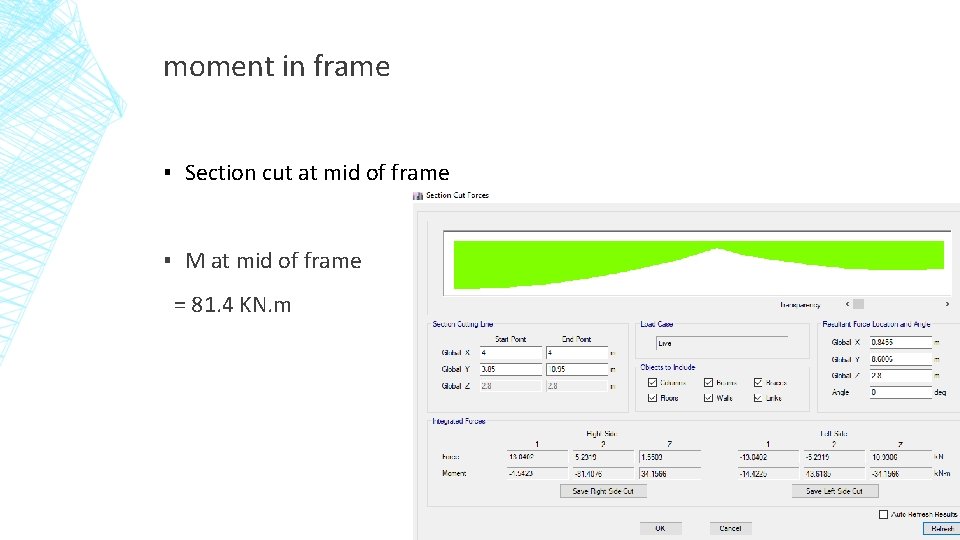moment in frame ▪ Section cut at mid of frame ▪ M at mid