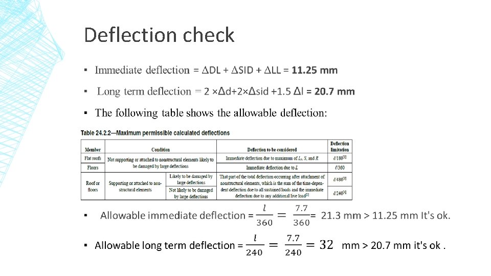 Deflection check ▪ 