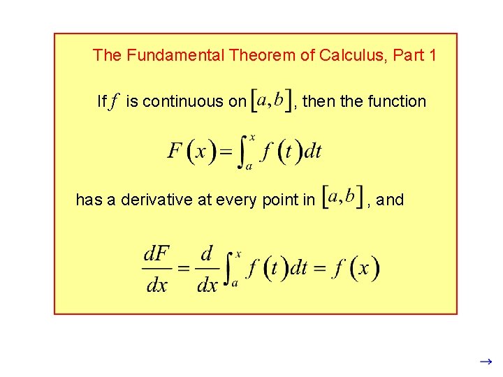The Fundamental Theorem of Calculus, Part 1 If f is continuous on , then