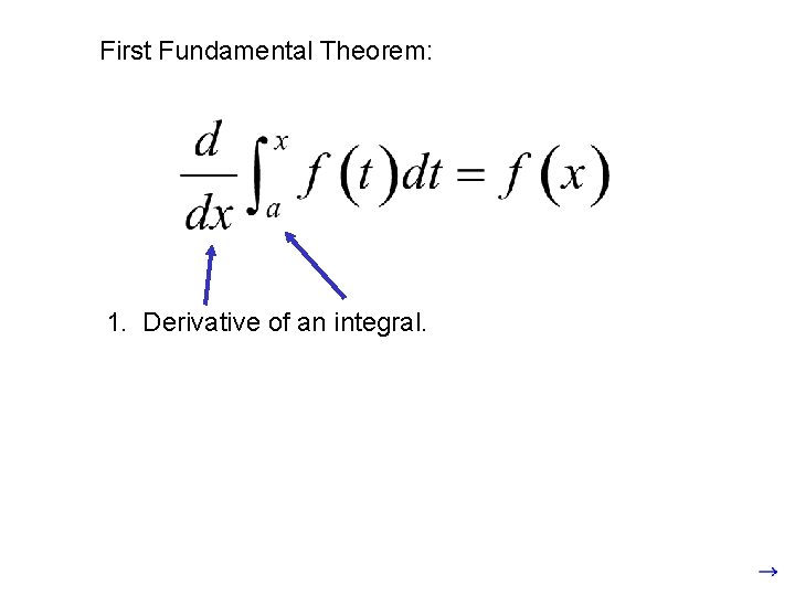First Fundamental Theorem: 1. Derivative of an integral. 