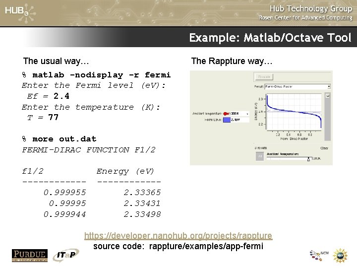 Example: Matlab/Octave Tool The usual way… % matlab -nodisplay -r fermi Enter the Fermi Example: Matlab/Octave Tool The usual way… % matlab -nodisplay -r fermi Enter the Fermi
