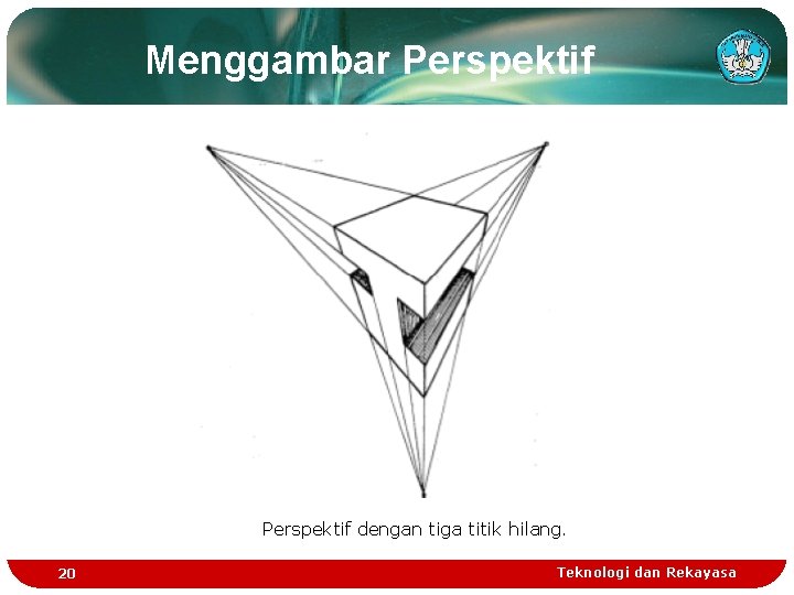 Menggambar Perspektif dengan tiga titik hilang. 20 Teknologi dan Rekayasa 