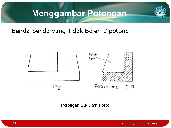 Menggambar Potongan Benda-benda yang Tidak Boleh Dipotong Potongan Dudukan Poros 32 Teknologi dan Rekayasa