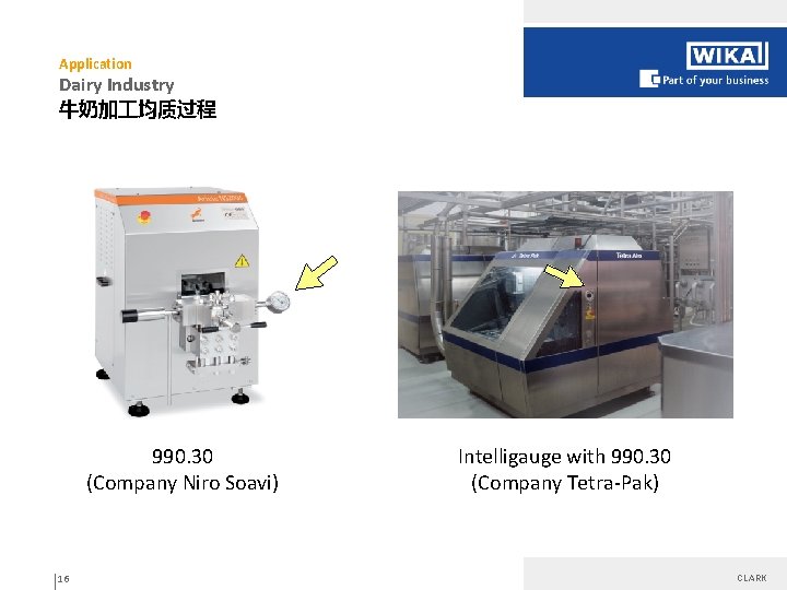 Application Dairy Industry 牛奶加 均质过程 990. 30 (Company Niro Soavi) 16 Intelligauge with 990.