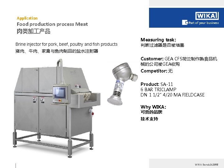 Application Food production process Meat 肉类加 产品 Brine injector for pork, beef, poultry and