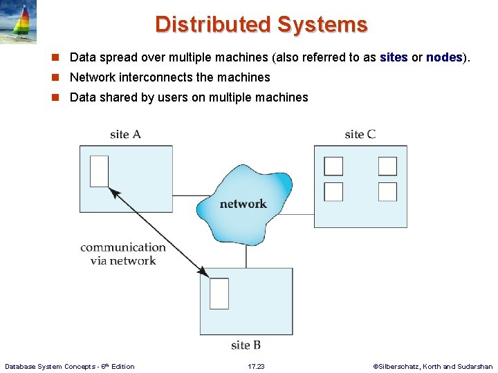 Distributed Systems n Data spread over multiple machines (also referred to as sites or