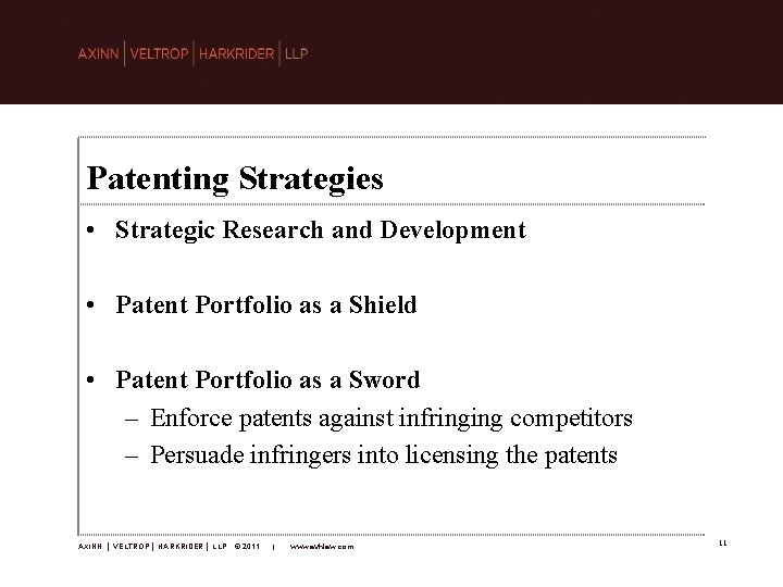 Patenting Strategies • Strategic Research and Development • Patent Portfolio as a Shield •