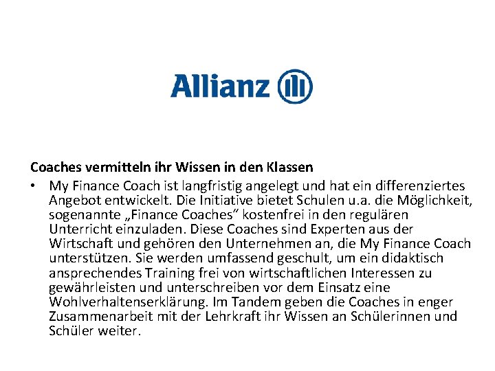 Coaches vermitteln ihr Wissen in den Klassen • My Finance Coach ist langfristig angelegt