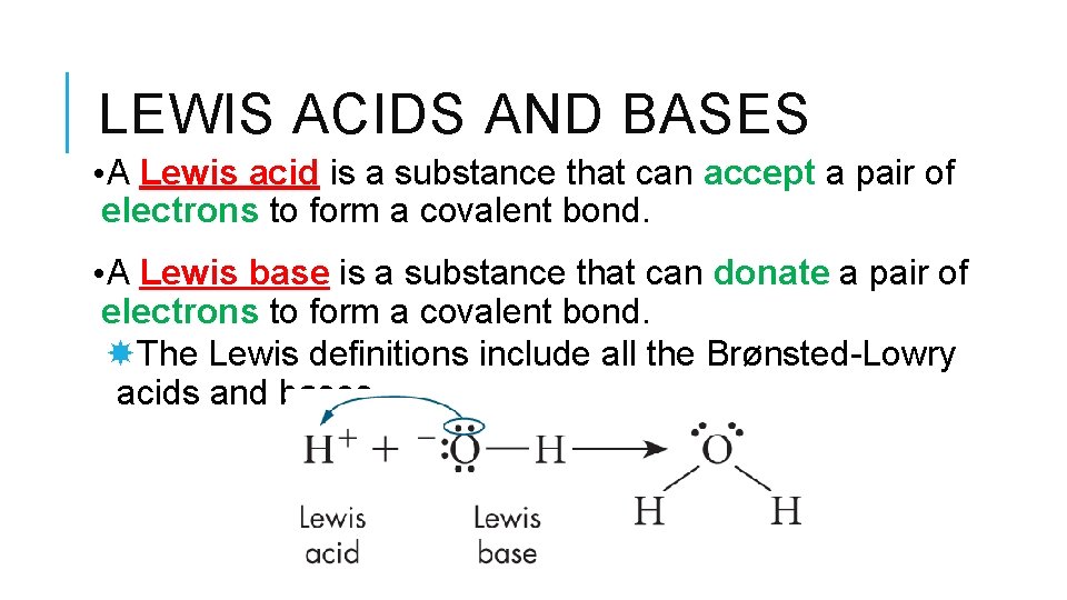 LEWIS ACIDS AND BASES • A Lewis acid is a substance that can accept