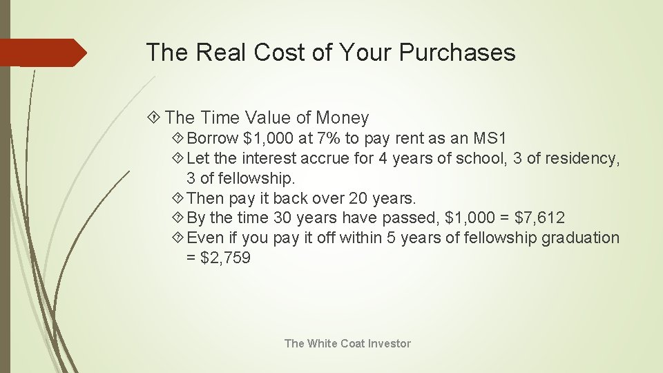 The Real Cost of Your Purchases The Time Value of Money Borrow $1, 000