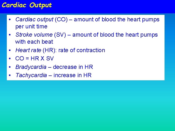 Cardiac Output • Cardiac output (CO) – amount of blood the heart pumps per Cardiac Output • Cardiac output (CO) – amount of blood the heart pumps per