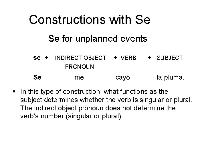 Constructions with Se Se for unplanned events se + INDIRECT OBJECT + VERB +