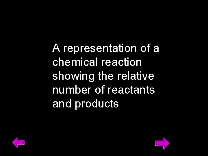 A representation of a chemical reaction showing the relative number of reactants and products
