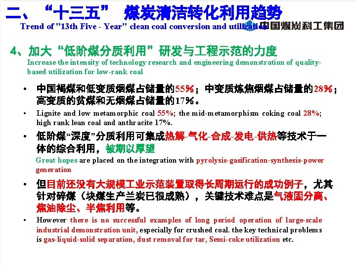 二、“十三五” 煤炭清洁转化利用趋势 Trend of "13 th Five - Year" clean coal conversion and utilization