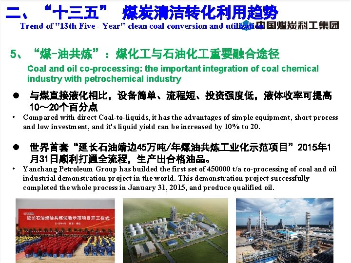 二、“十三五” 煤炭清洁转化利用趋势 Trend of "13 th Five - Year" clean coal conversion and utilization