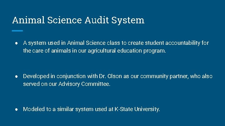 Animal Science Audit System ● A system used in Animal Science class to create