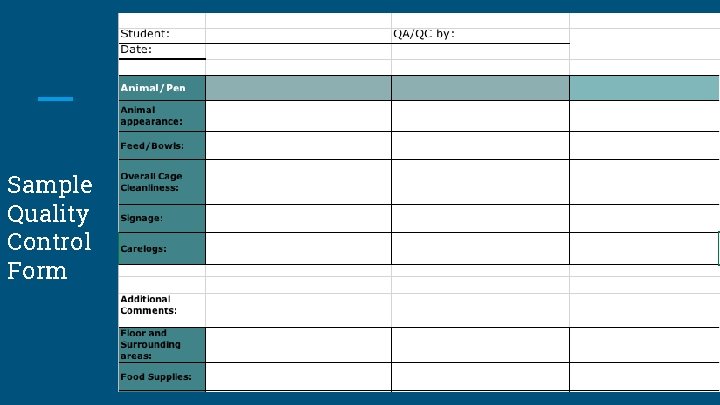 Sample Quality Control Form 