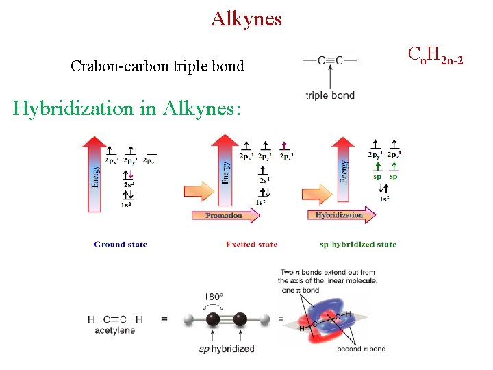 Alkynes Cn. H 2 n-2 Crabon-carbon triple bond Hybridization in Alkynes: = 