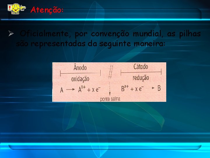 Atenção: Ø Oficialmente, por convenção mundial, as pilhas são representadas da seguinte maneira: 