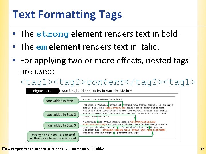 Text Formatting Tags XP • The strong element renders text in bold. • The Text Formatting Tags XP • The strong element renders text in bold. • The