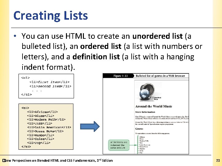 Creating Lists XP • You can use HTML to create an unordered list (a Creating Lists XP • You can use HTML to create an unordered list (a