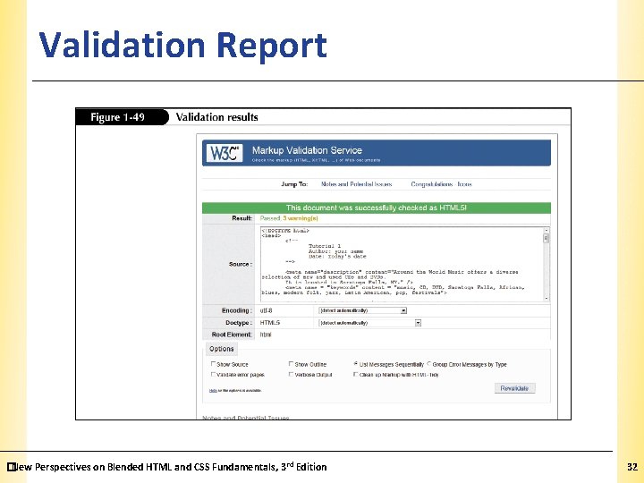 Validation Report �New Perspectives on Blended HTML and CSS Fundamentals, 3 rd Edition XP Validation Report �New Perspectives on Blended HTML and CSS Fundamentals, 3 rd Edition XP