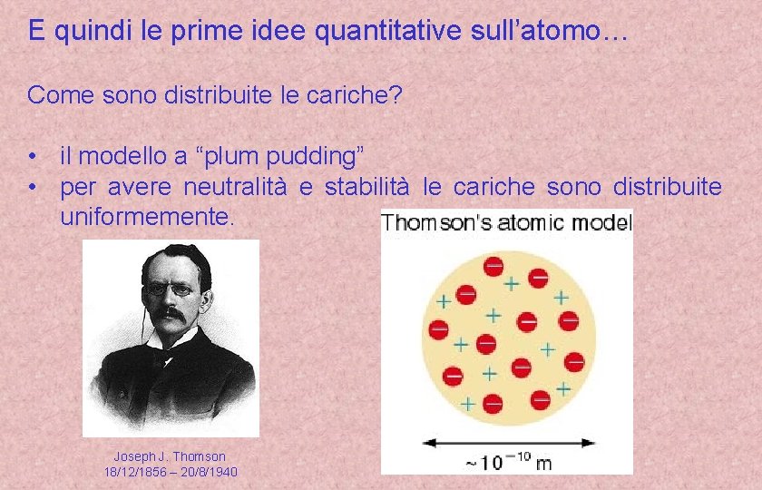 E quindi le prime idee quantitative sull’atomo… Come sono distribuite le cariche? • il