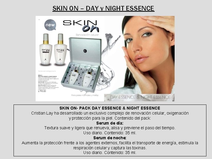 SKIN ON – DAY y NIGHT ESSENCE foto producto SKIN ON- PACK DAY ESSENCE