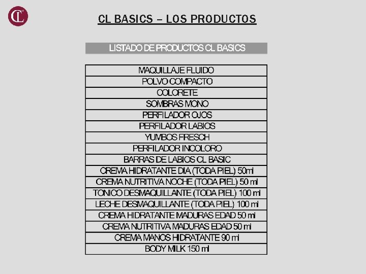 CL BASICS – LOS PRODUCTOS 