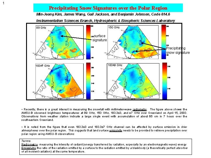 1 Precipitating Snow Signatures over the Polar Region Min-Jeong Kim, James Wang, Gail Jackson,