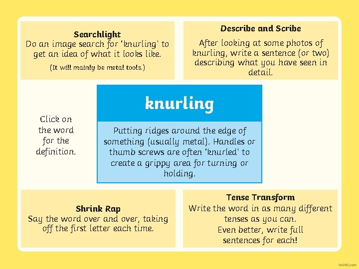 Searchlight Do an image search for ‘knurling’ to get an idea of what it