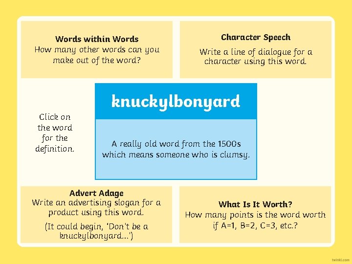 Words within Words How many other words can you make out of the word?