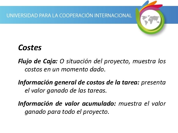 Costes Flujo de Caja: O situación del proyecto, muestra los costos en un momento