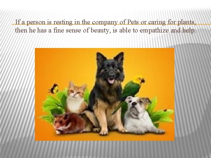 If a person is resting in the company of Pets or caring for plants,