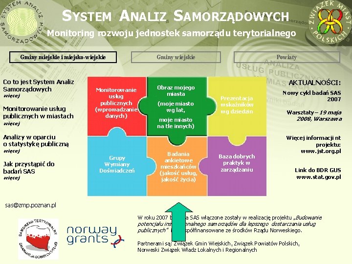 SYSTEM ANALIZ SAMORZĄDOWYCH Monitoring rozwoju jednostek samorządu terytorialnego Gminy miejskie i miejsko-wiejskie Co to