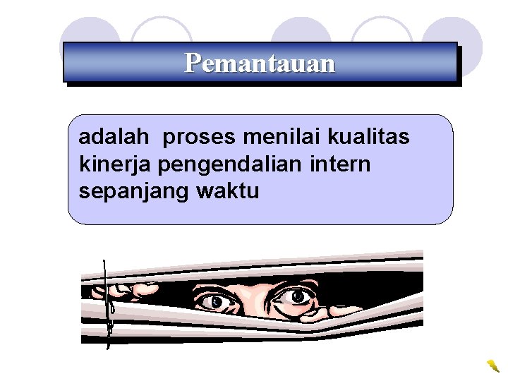 Pemantauan adalah proses menilai kualitas kinerja pengendalian intern sepanjang waktu 