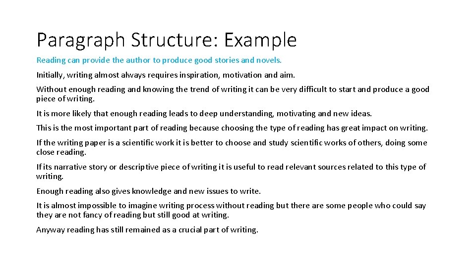 Paragraph Structure: Example Reading can provide the author to produce good stories and novels.