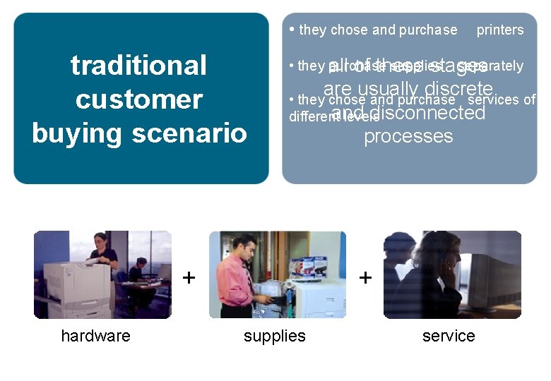  • they chose and purchase traditional customer buying scenario • they purchase supplies