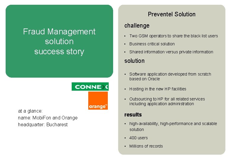 Preventel Solution Fraud Management solution success story challenge • Two GSM operators to share