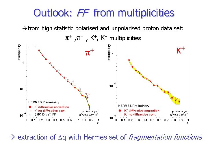 Outlook: FF from multiplicities from high statistic polarised and unpolarised proton data set: +