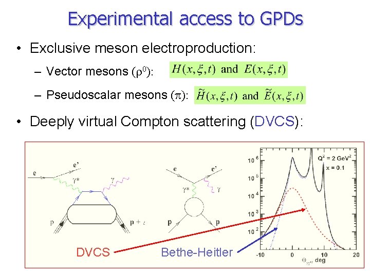 Experimental access to GPDs • Exclusive meson electroproduction: – Vector mesons ( 0): –