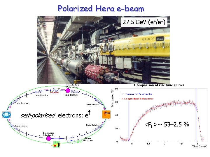 Polarized Hera e-beam 27. 5 Ge. V (e+/e-) self-polarised electrons: e <Pb>~ 53± 2.